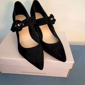 Marc Fisher Black Suede Carney Buckle Pumps 8.5